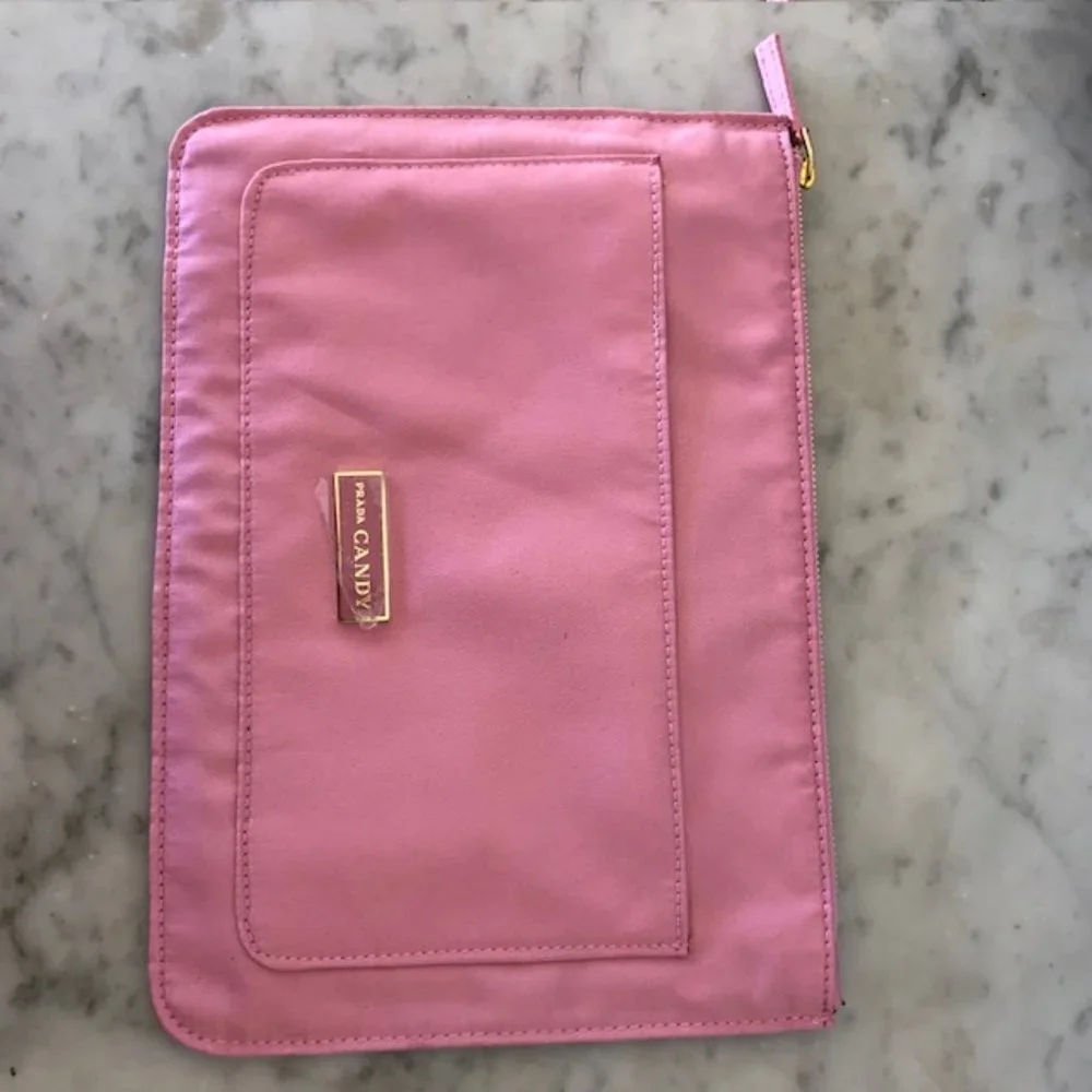 PRADA CANDY Set of Cosmetic Bags Pink Fabric Zip Top Rectangular NWOT